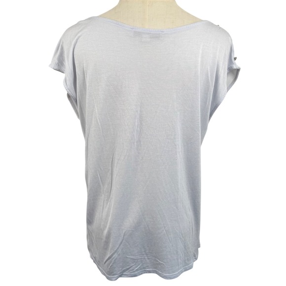 LOFT MP Mixed Media Blouse Top Stud Shoulder Cap Sleeve Workwear Lightweight GUC - Picture 3 of 9